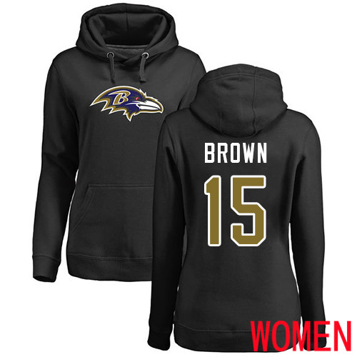Baltimore Ravens Black Women Marquise Brown Name and Number Logo NFL Football 15 Pullover Hoodie Sweatshirt